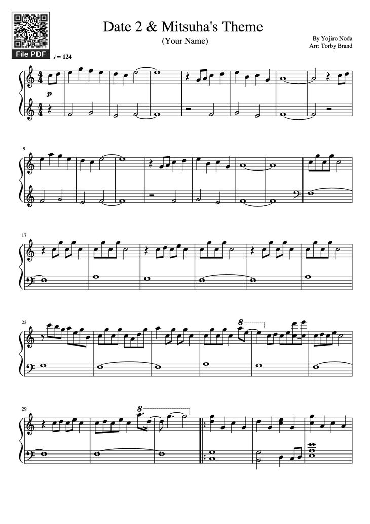Page 1 of the piano sheet music PDF Piano - Date 2 & Mitsuha