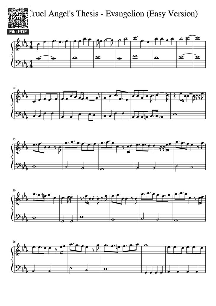 Page 1 of the piano sheet music PDF Piano - A Cruel Angel