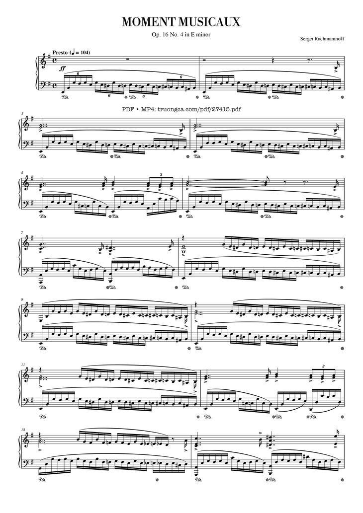 Page 1 of the piano sheet music PDF Piano - Moment Musicaux - Op.16 No.4 Piano by Sergei Rachmaninoff