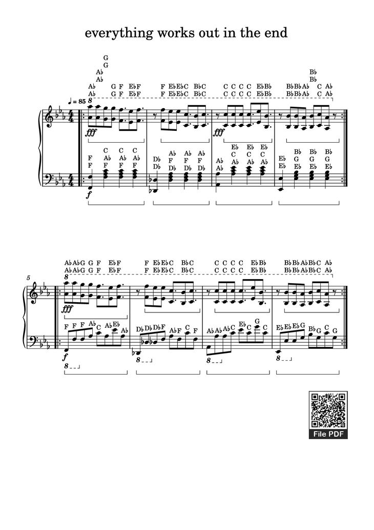 Page 1 of the piano sheet music PDF Piano - everything works out in the end Piano by Kodaline / Tobi
