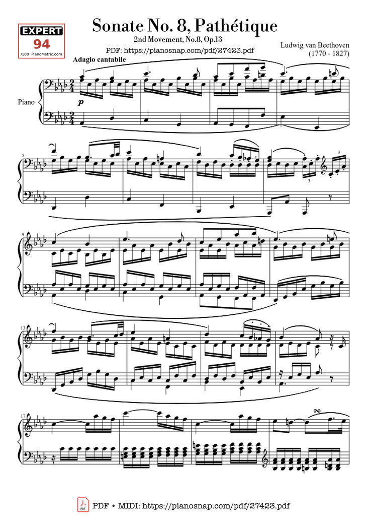 Page 1 of the piano sheet music PDF Piano - Sonate No. 8, Pathétique Piano by Ludwig van Beethoven