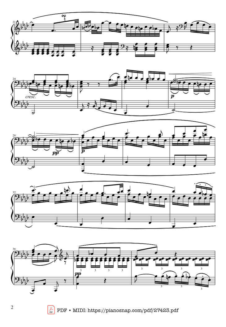 Page 2 of the piano sheet music PDF Piano - Sonate No. 8, Pathétique Piano by Ludwig van Beethoven