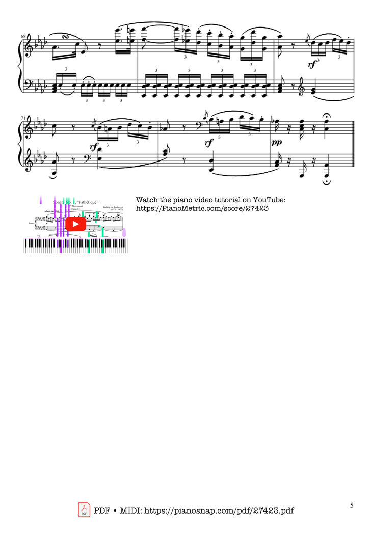 Page 5 of the piano sheet music PDF Piano - Sonate No. 8, Pathétique Piano by Ludwig van Beethoven
