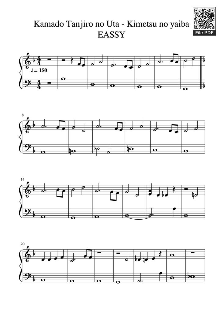 Page 1 of the piano sheet music PDF Piano - Kamado Tanjiro no Uta - Kimetsu no yaiba EASSY Piano by Undefined