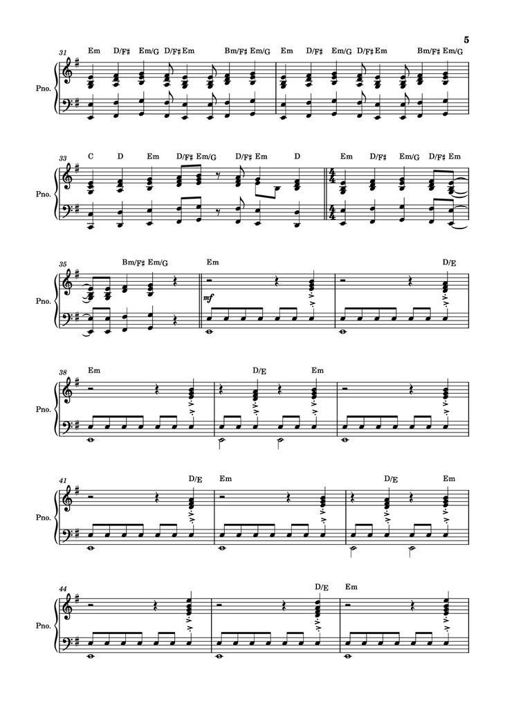 Page 5 of the piano sheet music PDF Piano - score-ac10da829c3a45c6064f733a05b3831e Piano by Undefined