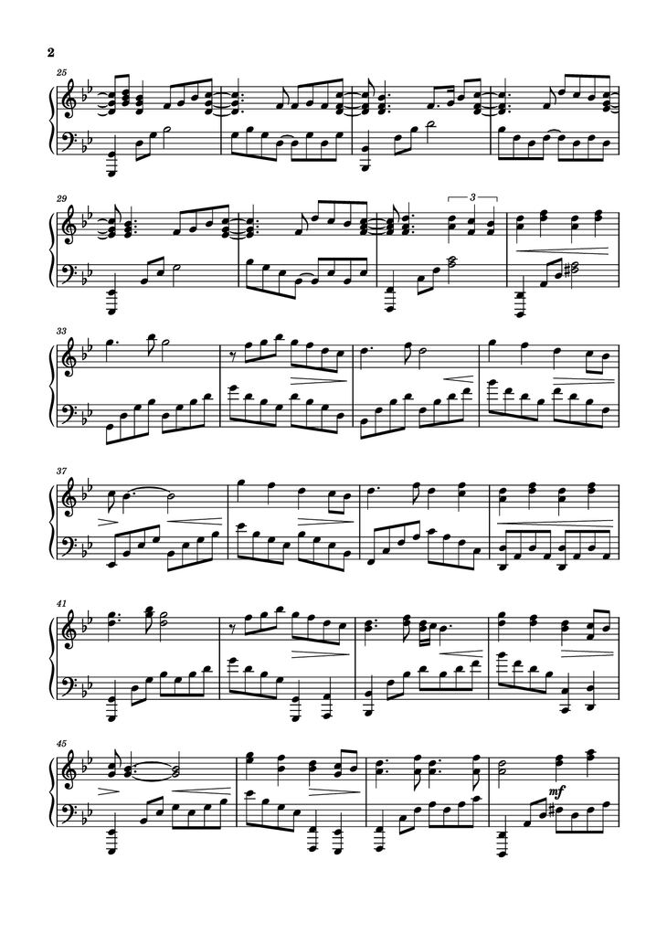 Page 2 of the piano sheet music PDF Piano - Too Sweet [sped up] Piano by XZeron