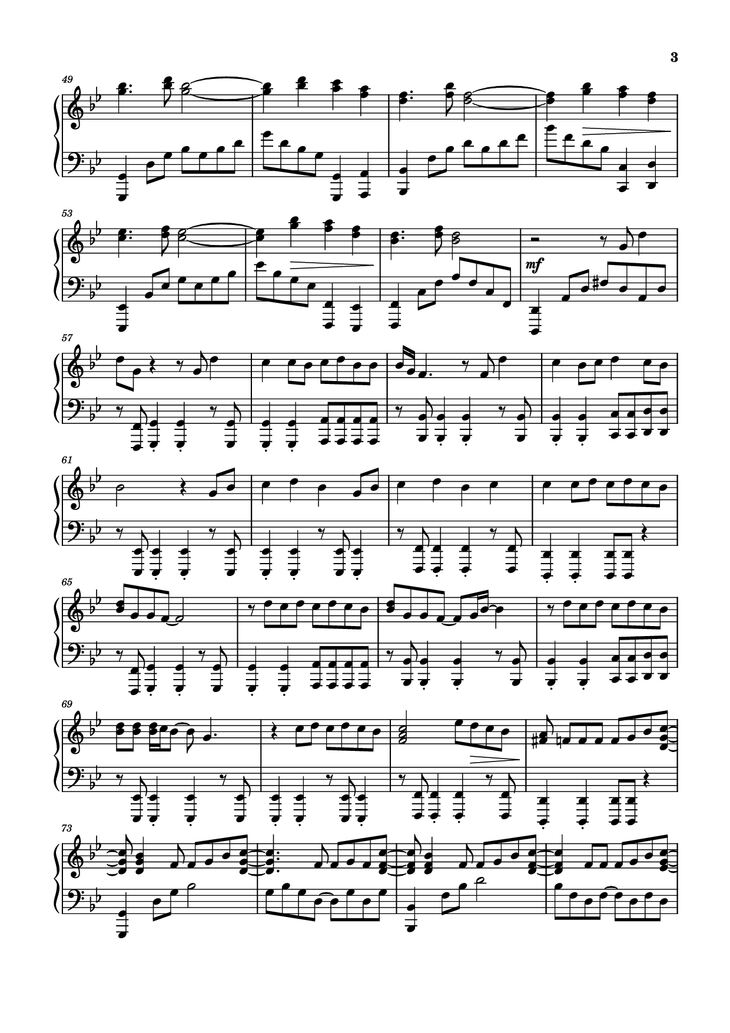 Page 3 of the piano sheet music PDF Piano - Too Sweet [sped up] Piano by XZeron