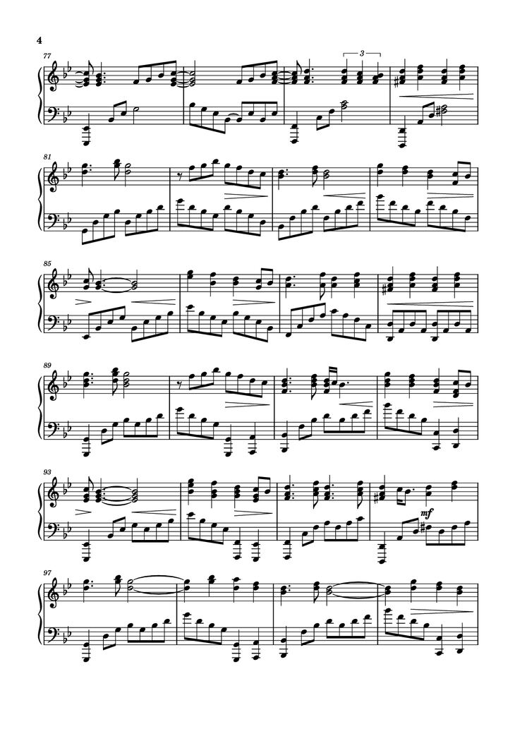 Page 4 of the piano sheet music PDF Piano - Too Sweet [sped up] Piano by XZeron