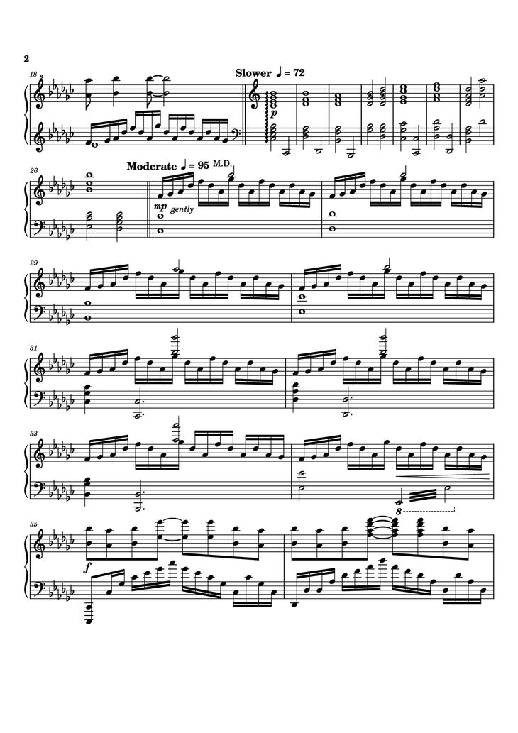 Page 2 of the piano sheet music PDF Piano - Again Piano by Original Composer: Masaru Yokoyama