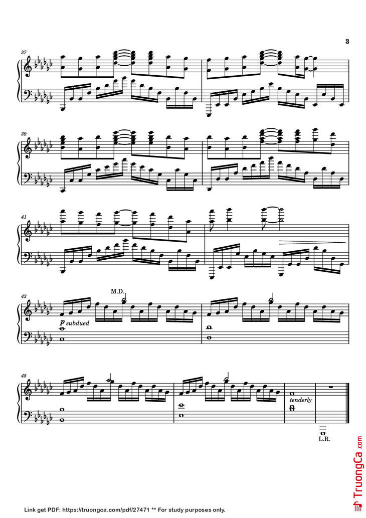 Page 3 of the piano sheet music PDF Piano - Again Piano by Original Composer: Masaru Yokoyama