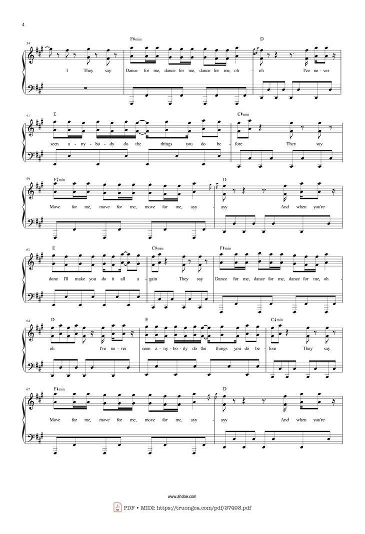 Page 4 of the piano sheet music PDF - Dance Monkey by Toni Watson