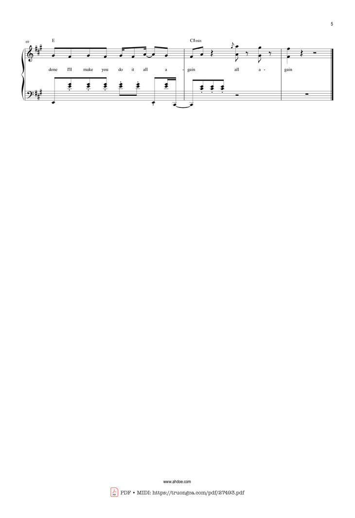 Page 5 of the piano sheet music PDF - Dance Monkey by Toni Watson