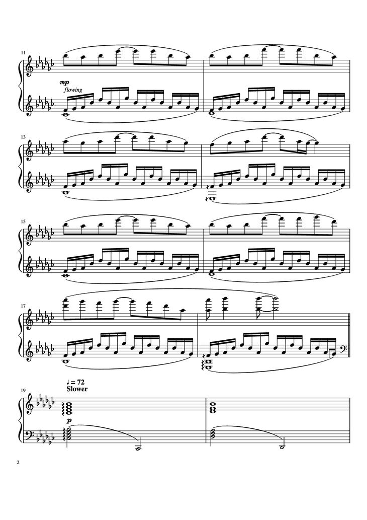 Page 2 of the piano sheet music PDF Piano - Again Piano by Performed by TheIshter Sheets by Bomb & Kou Revised by Großmeister Gee