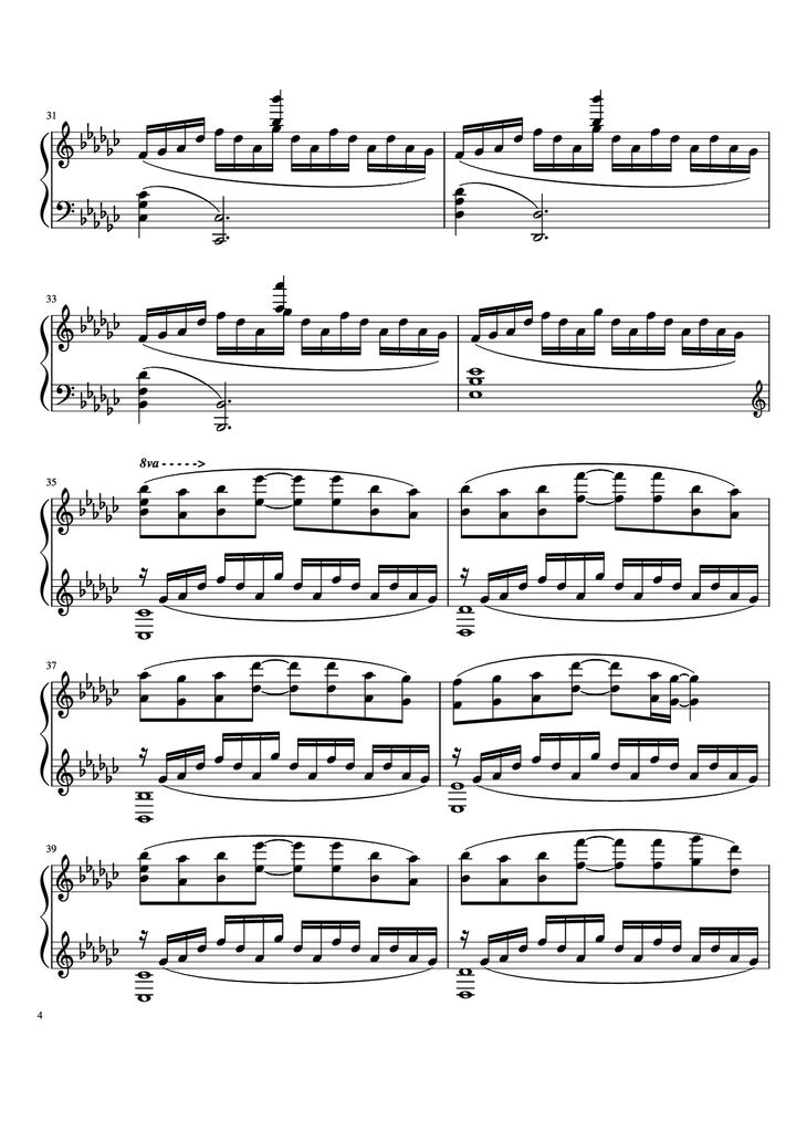 Page 4 of the piano sheet music PDF Piano - Again Piano by Performed by TheIshter Sheets by Bomb & Kou Revised by Großmeister Gee