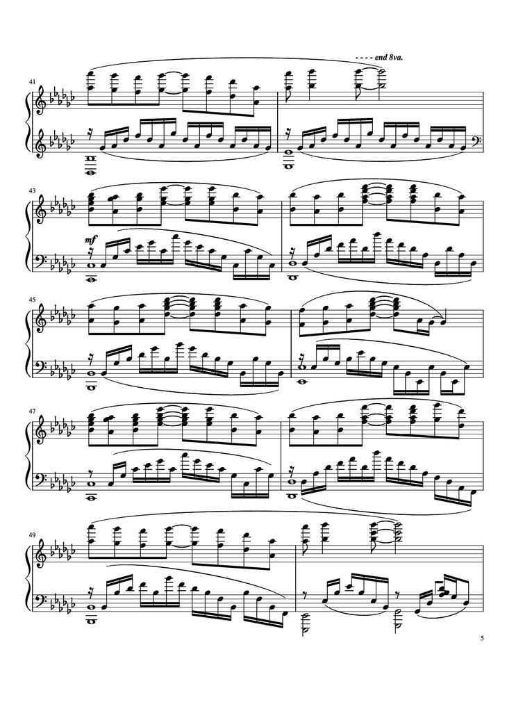 Page 5 of the piano sheet music PDF Piano - Again Piano by Performed by TheIshter Sheets by Bomb & Kou Revised by Großmeister Gee