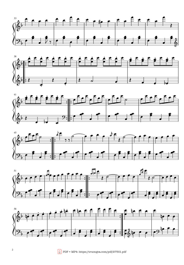 Page 2 of the piano sheet music PDF Piano - Hungarian Rhapsody No. 2 (easy) by Franz Liszt