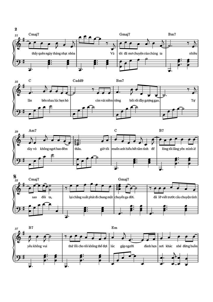Page 2 of the piano sheet music PDF Piano - Sau Lời từ Khước (OST Mai) Piano by Phan Mạnh Quỳnh