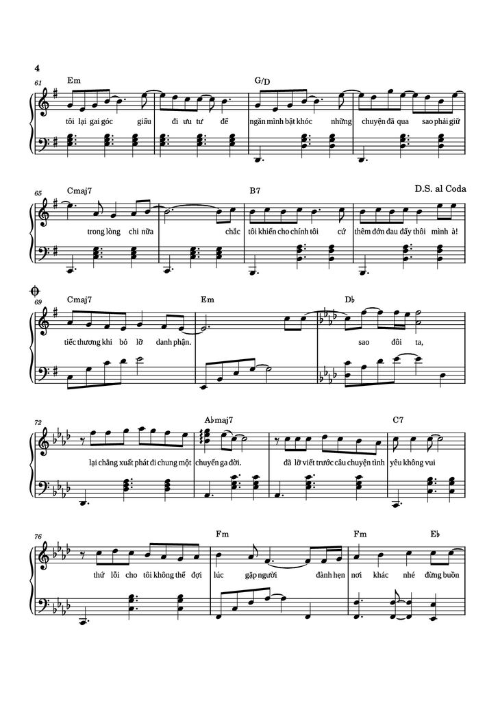 Page 4 of the piano sheet music PDF Piano - Sau Lời từ Khước (OST Mai) Piano by Phan Mạnh Quỳnh