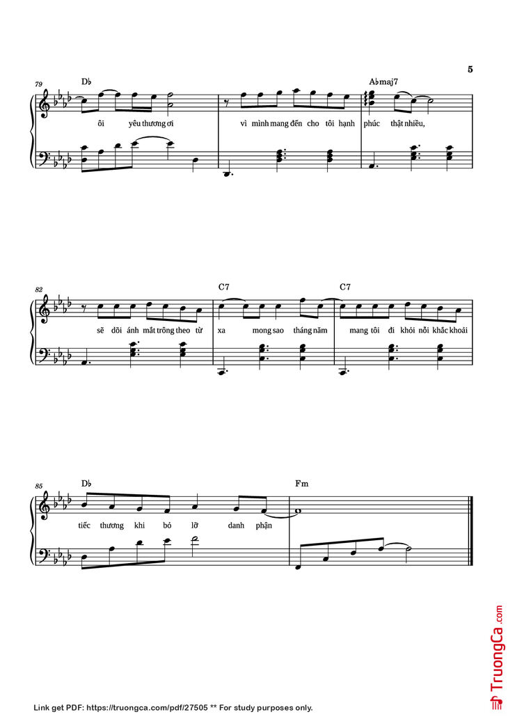 Page 5 of the piano sheet music PDF Piano - Sau Lời từ Khước (OST Mai) Piano by Phan Mạnh Quỳnh