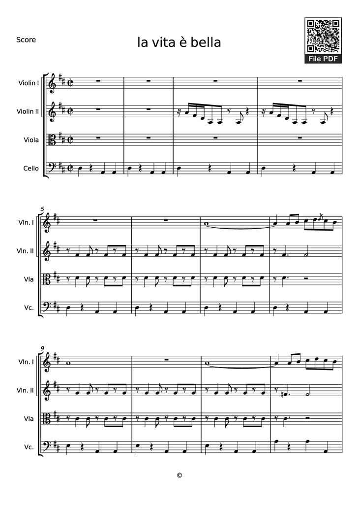 Page 1 of the piano sheet music PDF - la vita è bella Violin by Undefined
