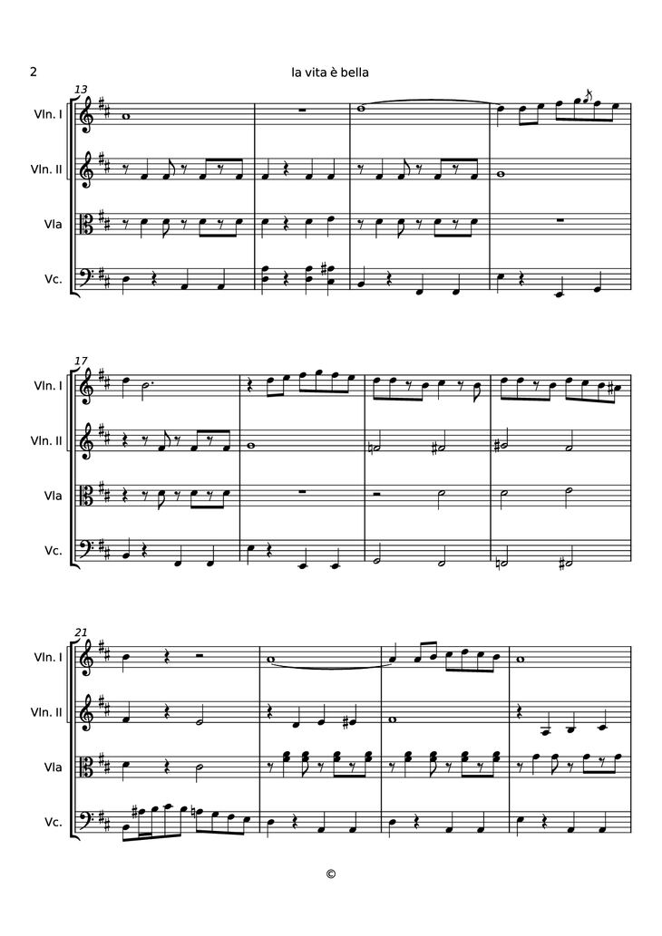 Page 2 of the piano sheet music PDF - la vita è bella Violin by Undefined