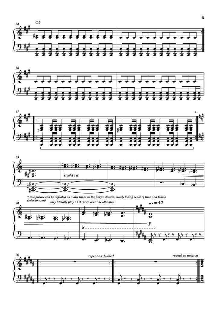 Page 5 of the piano sheet music PDF - Rockets Fall On Rocket Falls Piano by Transcribed by: Sam Anderson