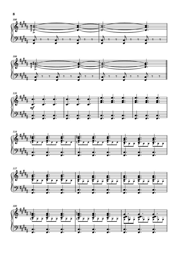 Page 8 of the piano sheet music PDF - Rockets Fall On Rocket Falls Piano by Transcribed by: Sam Anderson