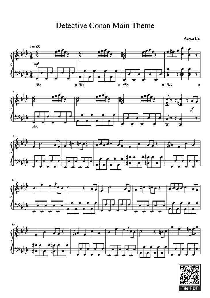 Page 1 of the piano sheet music PDF Piano - Detective Conan Main Theme Piano by Ausca Lai