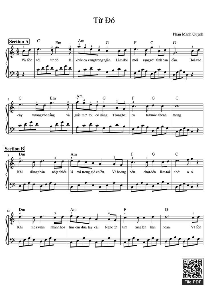 Page 1 of the piano sheet music PDF Piano - Từ Đó Piano by Phan Mạnh Quỳnh