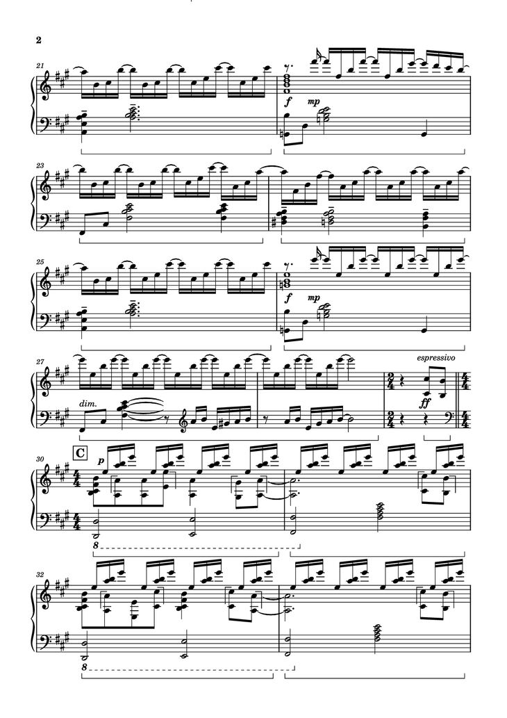 Page 2 of the piano sheet music PDF Piano - Call of Silence Piano by Original Music by Hiroyuki Sawano