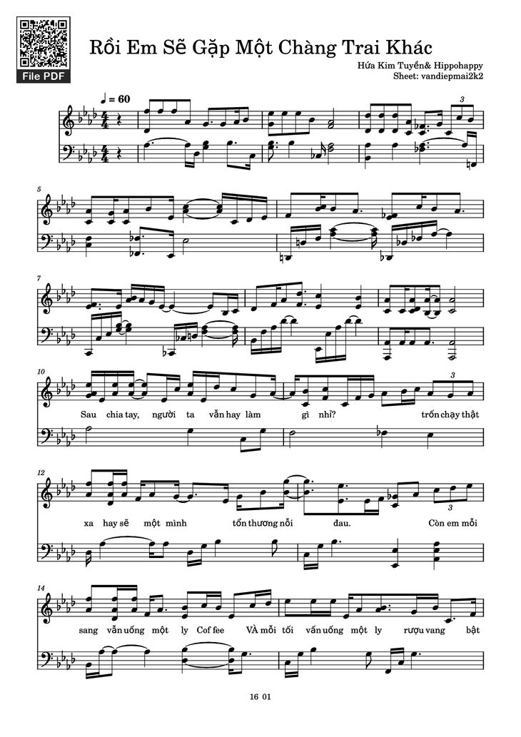 Page 1 of the piano sheet music PDF - Rồi Em Sẽ Gặp Một Chàng Trai Khác Piano by Hứa Kim Tuyền