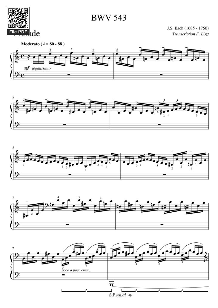 Page 1 of the piano sheet music PDF Piano - BWV 543 Piano by J.S. Bach (1685 - 1750