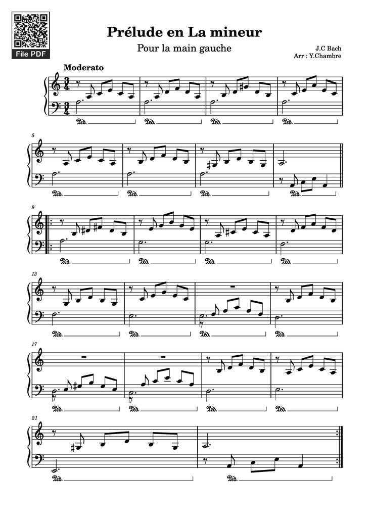 Page 1 of the piano sheet music PDF Piano - Prélude en La mineur Piano by J.C Bach