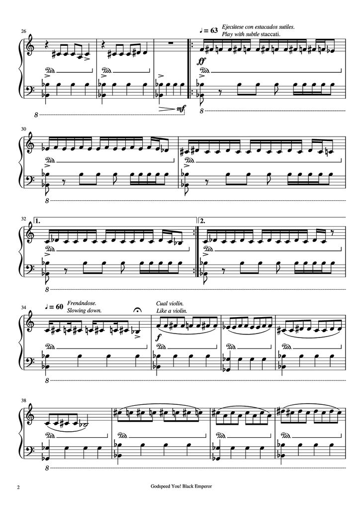 Page 2 of the piano sheet music PDF - The Sad Mafioso Piano by Compositor: Godspeed You! Black Emperor