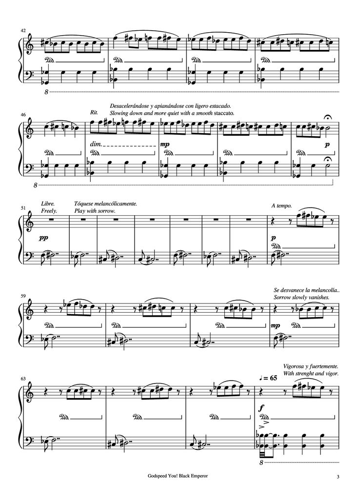 Page 3 of the piano sheet music PDF - The Sad Mafioso Piano by Compositor: Godspeed You! Black Emperor