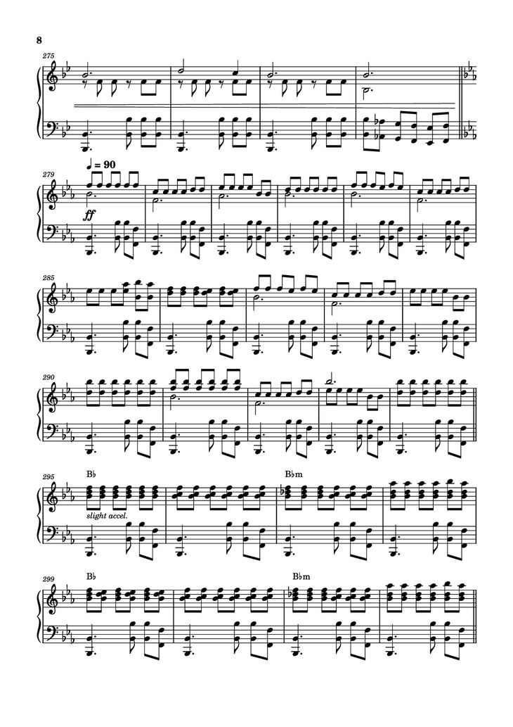 Page 8 of the piano sheet music PDF - Storm/Gathering Storm Piano by Transcribed by: Sam Anderson