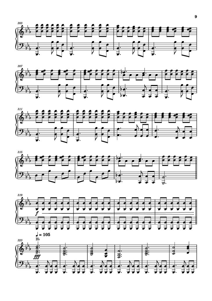 Page 9 of the piano sheet music PDF - Storm/Gathering Storm Piano by Transcribed by: Sam Anderson