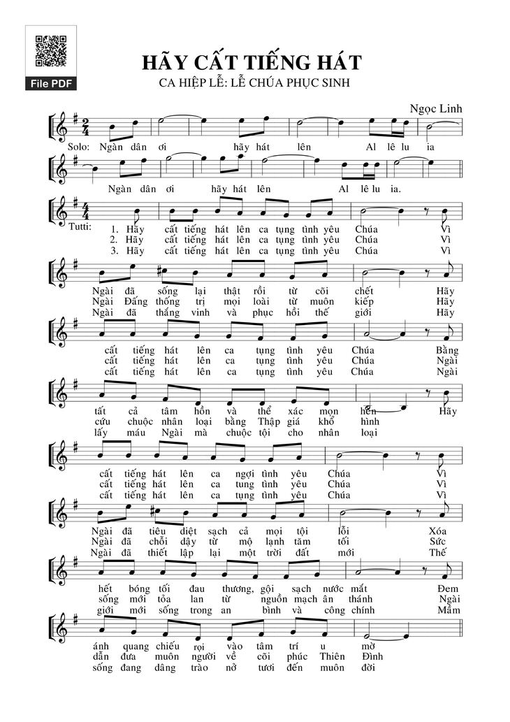 Page 1 of the piano sheet music PDF - Hãy cất tiếng hát by NGỌC LINH