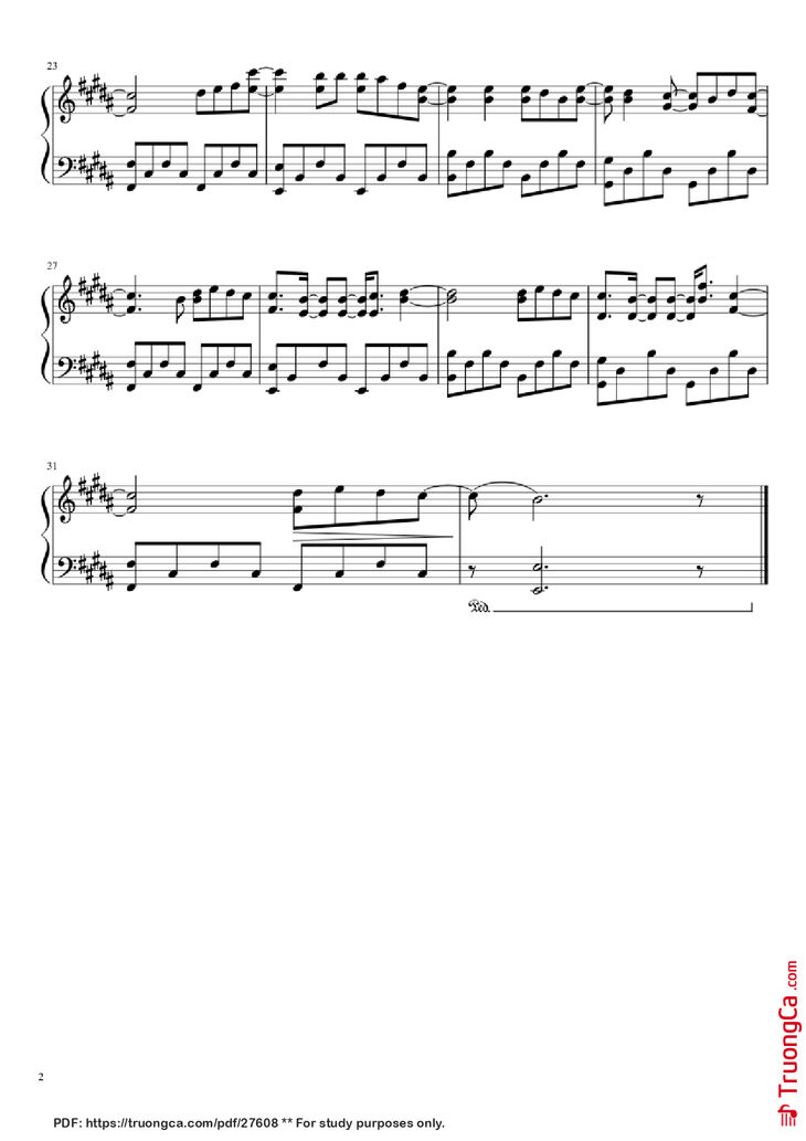 Page 2 of the piano sheet music PDF Piano - Payphone Piano by Undefined