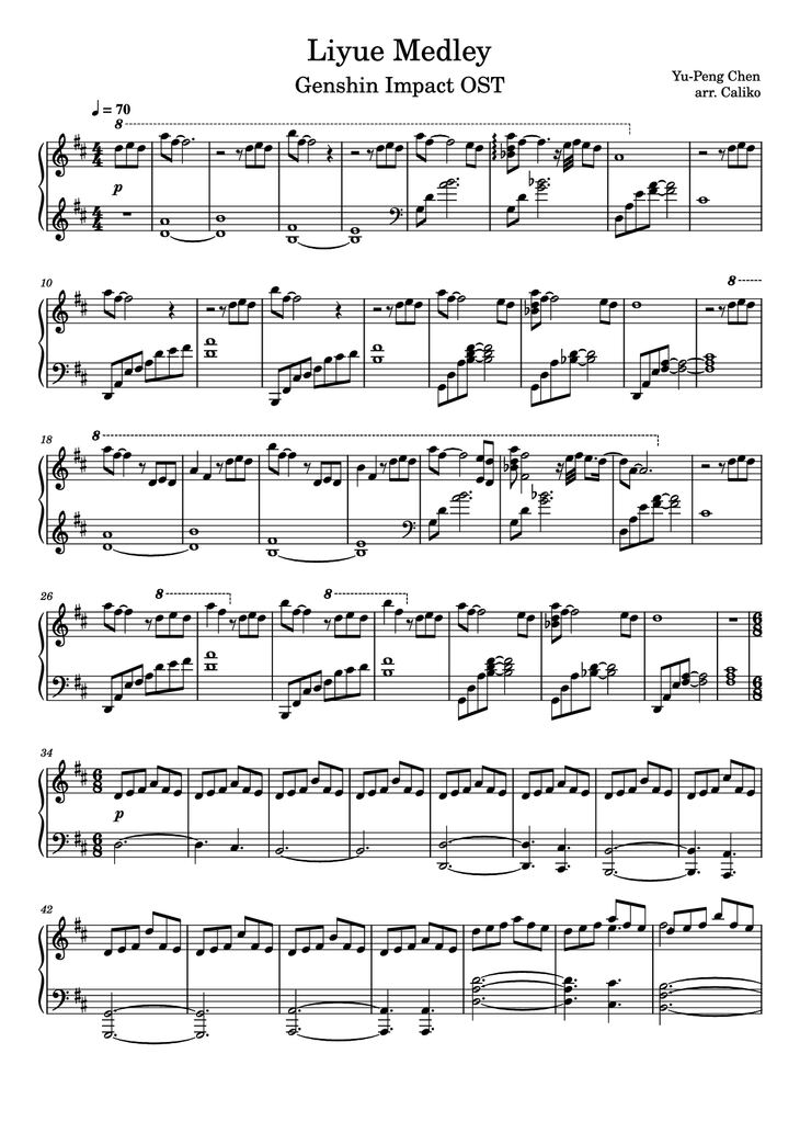 Page 1 of the piano sheet music PDF Piano - Liyue Medley Piano by Yu-Peng Chen