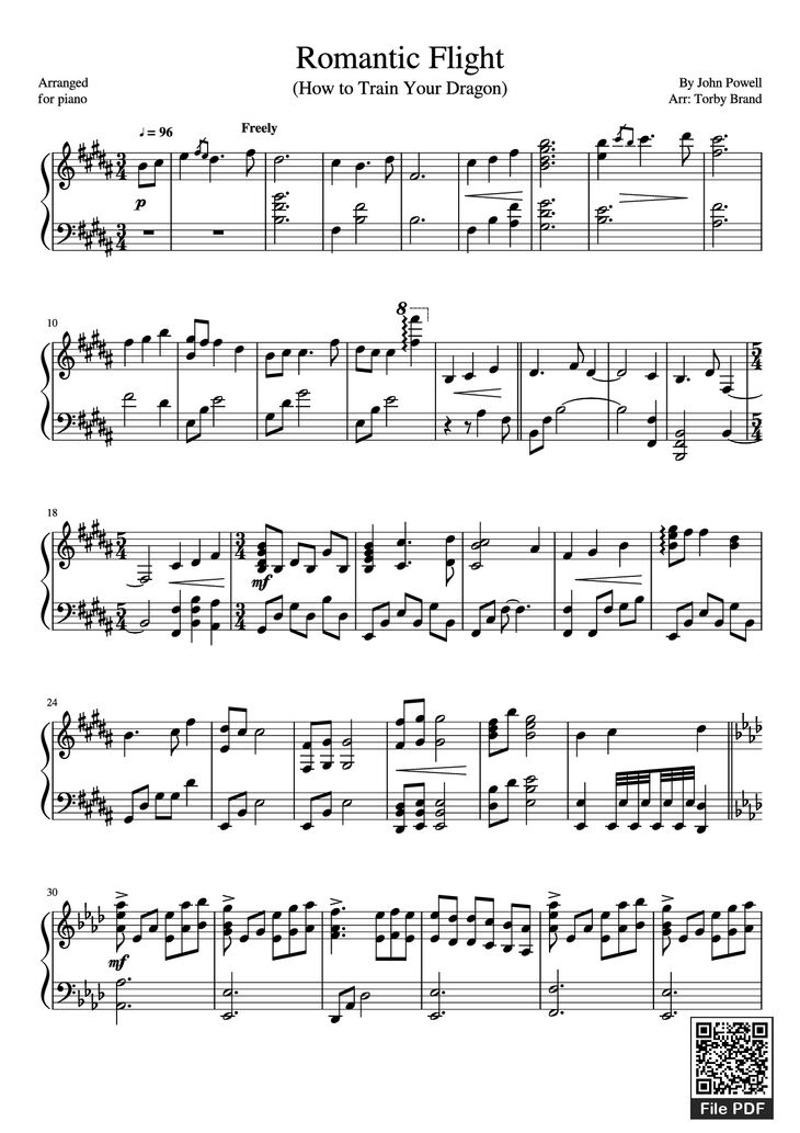 Page 1 of the piano sheet music PDF Piano - Romantic Flight Piano by John Powell