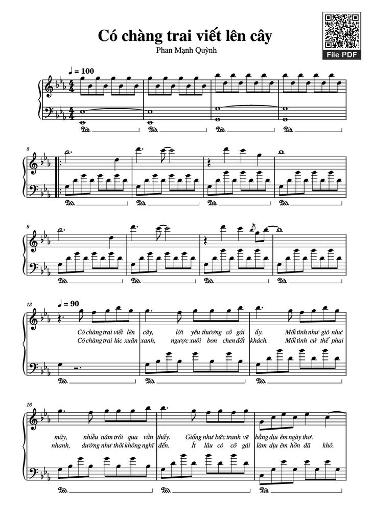Page 1 of the piano sheet music PDF Piano - Có chàng trai viết lên cây Piano by Phan Mạnh Quỳnh