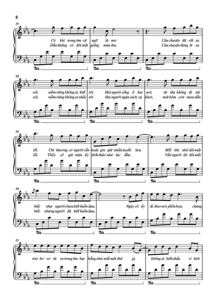 Page 2 of the piano sheet music PDF Piano - Có chàng trai viết lên cây Piano by Phan Mạnh Quỳnh