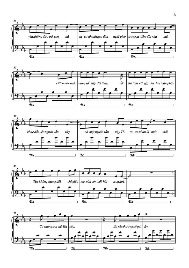 Page 3 of the piano sheet music PDF Piano - Có chàng trai viết lên cây Piano by Phan Mạnh Quỳnh