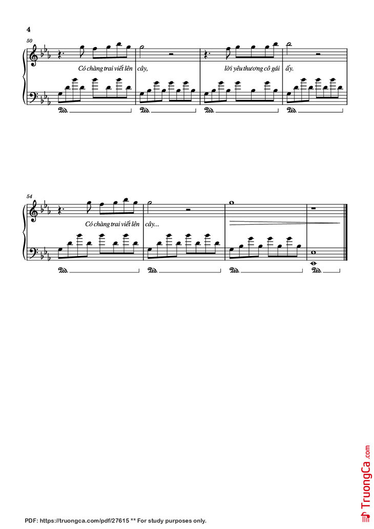 Page 4 of the piano sheet music PDF Piano - Có chàng trai viết lên cây Piano by Phan Mạnh Quỳnh