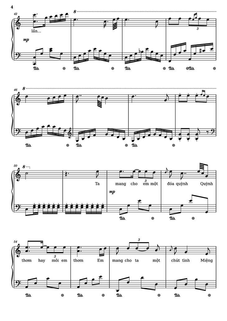 Page 4 of the piano sheet music PDF Piano - Quỳnh hương Piano by Trịnh Công Sơn, 1974