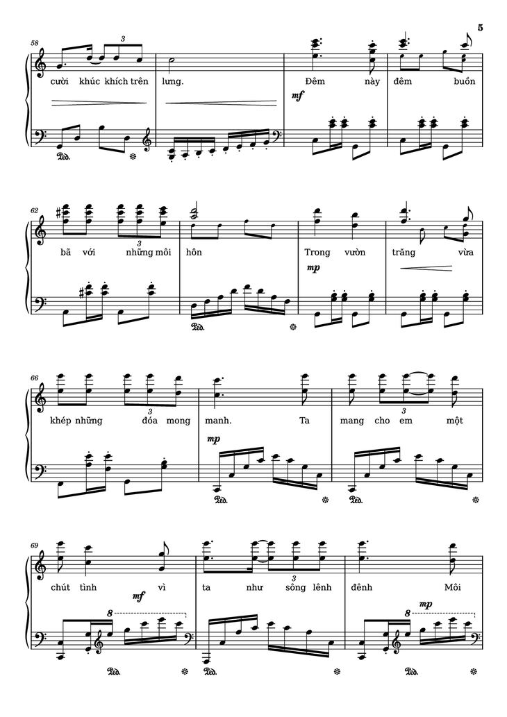 Page 5 of the piano sheet music PDF Piano - Quỳnh hương Piano by Trịnh Công Sơn, 1974