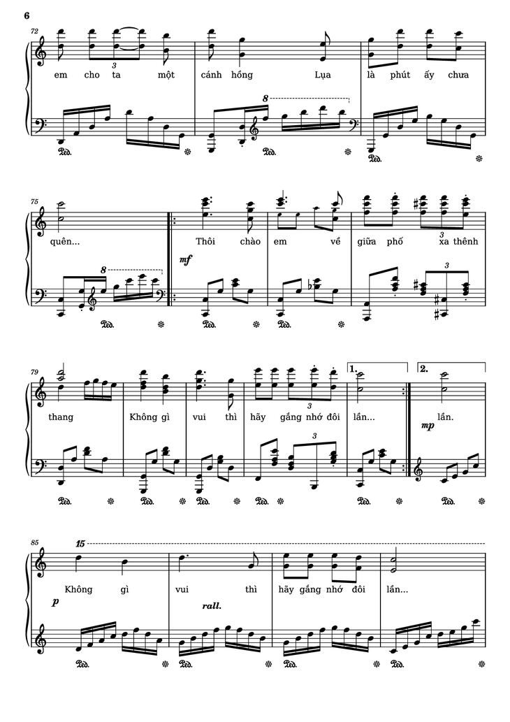 Page 6 of the piano sheet music PDF Piano - Quỳnh hương Piano by Trịnh Công Sơn, 1974