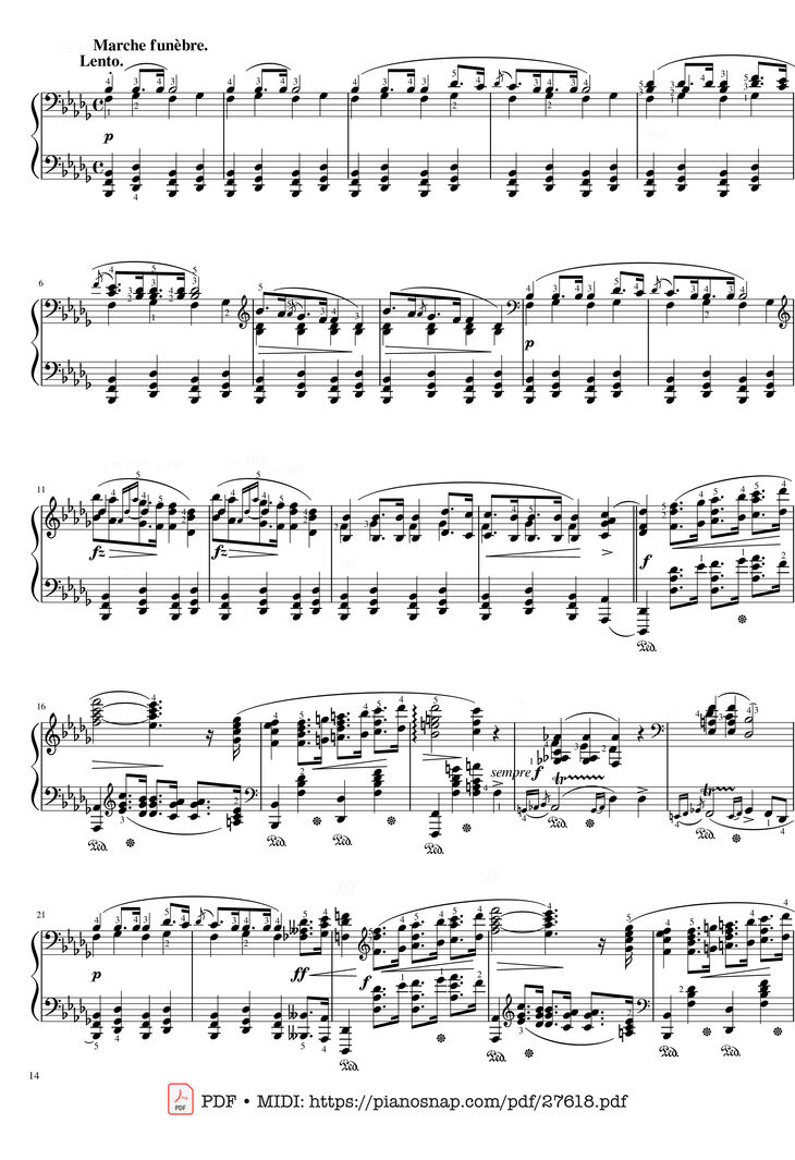 Page 14 of the piano sheet music PDF Piano - Funeral March Sonata No. 2 Op. 35 (Chopin) by Frédéric Chopin