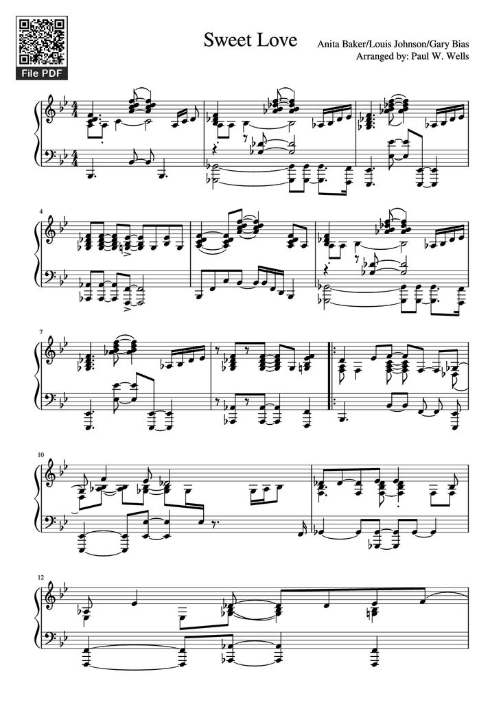 Page 1 of the piano sheet music PDF Piano - Sweet Love Piano by Anita Baker/Louis Johnson/Gary Bias